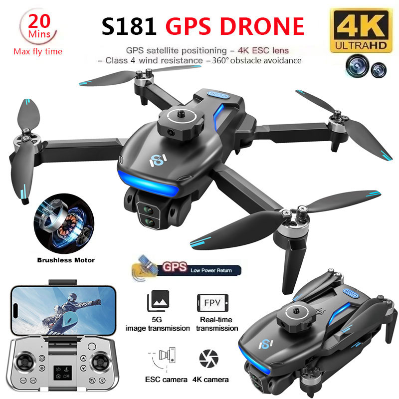 Rc Helicopter Electric - S181 GPS Drone 4K profesyonel HD